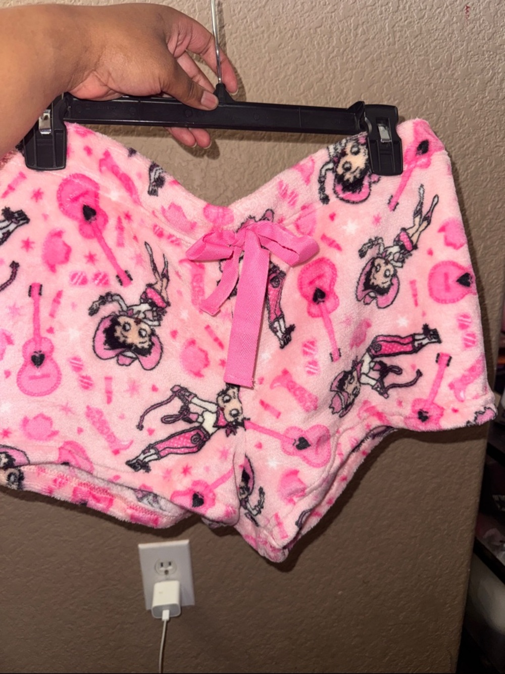 Pink Fleece Lounge Shorts with Cartoon Print